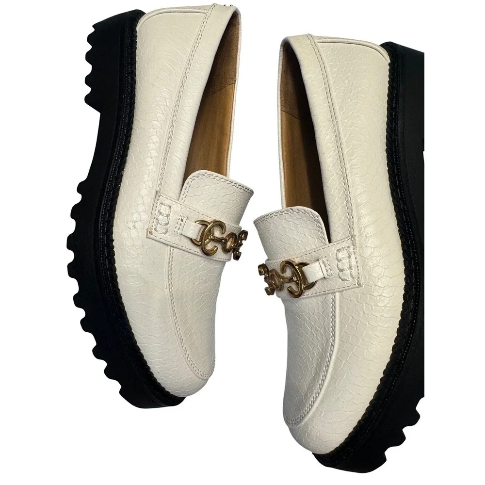 Circus by Sam Edelman Loafers Womens Size 8.5 White Lug Sole‎ Gold Hardware - Picture 4 of 10